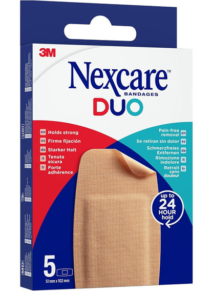 102mm 5pcs, aid kit, bandages 51mm, cool dry, day yet, duo maxi, duo maxi bandages, firm hold, hand wash, maxi bandages, maxi bandages 51mm, nexcare duo, nexcare duo maxi, waterproof, wear time