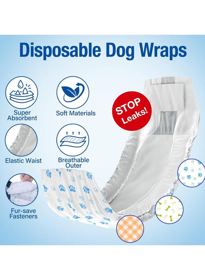 Pet Soft Disposable Male Dog Wraps - 12 Pieces