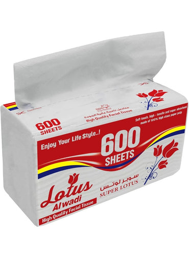 Lotus Alwadi Super Lotus Soft Facial Tissue 4 Packs 600 Sheets Each