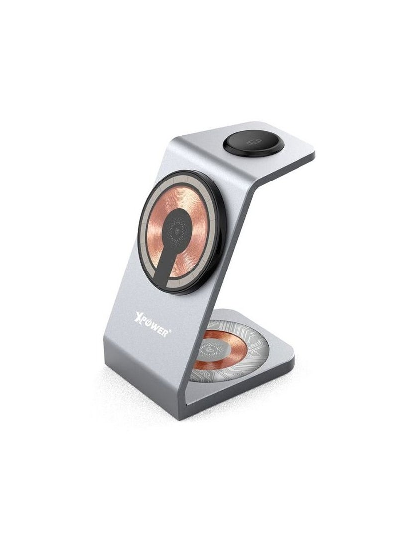Xpower 3-In-1 Magnetic Wireless Charger 18W Silver