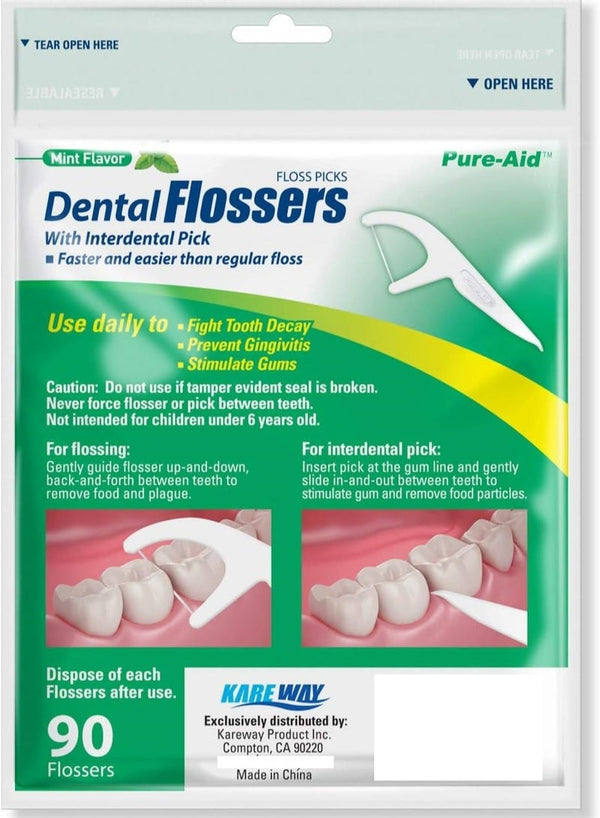 PURE AID Dental Flossers Mint Flavor 90 Ct