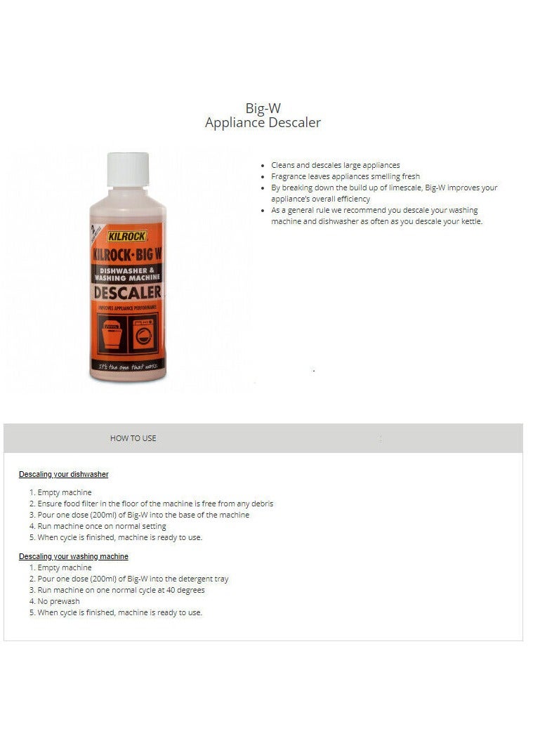 KILROCK Big W Dishwasher & Washing Machine Descaler