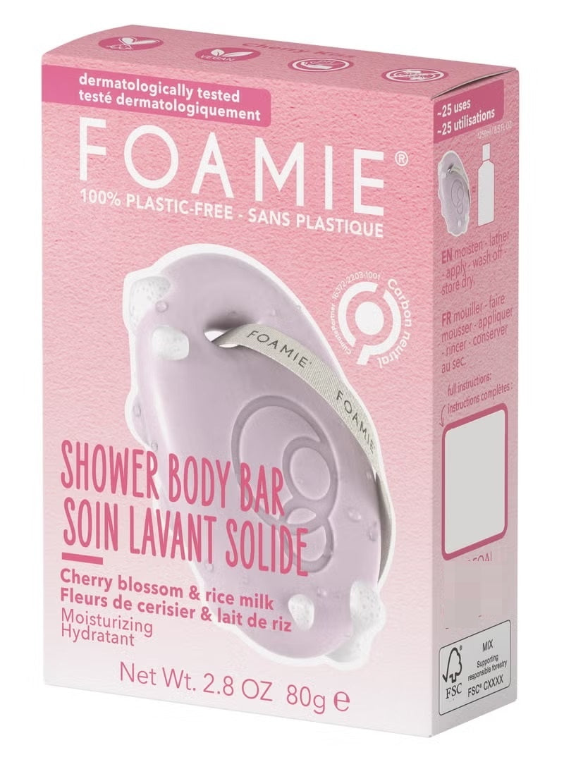 blossom rice, blossom rice milk, body bar, cherry blossom, cherry blossom rice, foamie, free 80g, hydratant plastic, milk moisturizing, plastic free, plastic free 80g, rice milk, rice milk moisturizing, shower body, shower body bar
