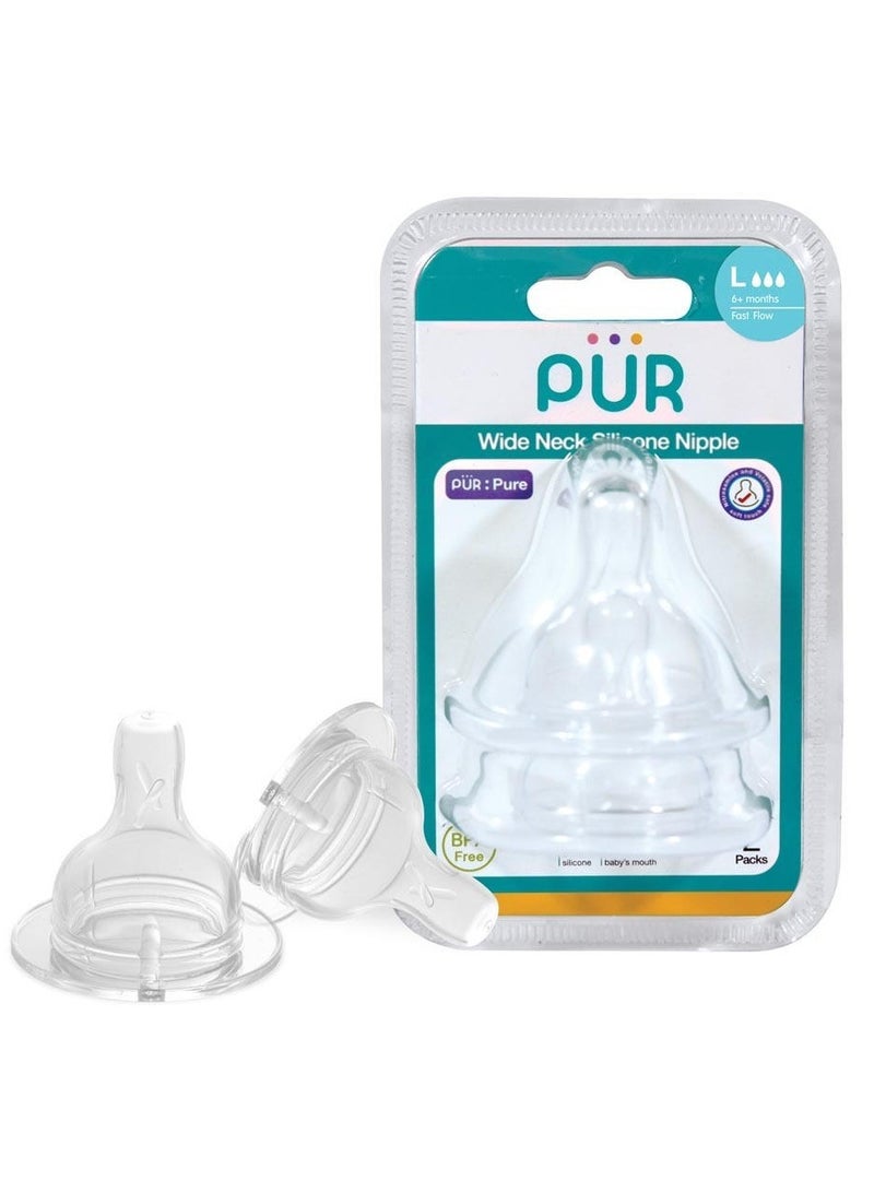 Pur Wide Neck Silicone Nipple Size L - 2 Pcs