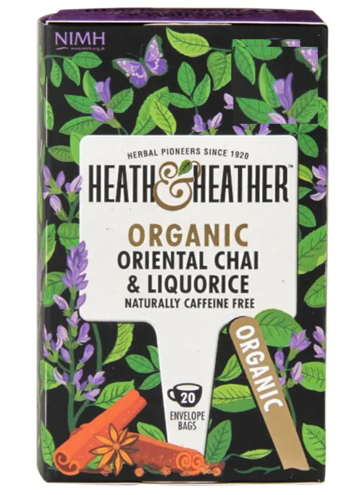 bags heath, chai liquorice, chai spices, every cup, heath & heather, herbal tea, hot drink, notes warm, organic oriental, organic oriental chai, oriental chai, oriental chai liquorice, taste mood, tea bags, warm spice