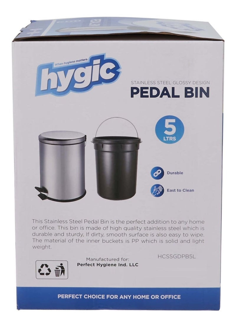 Hygic Glossy Stainless Steel Pedal Bin 5 Liters