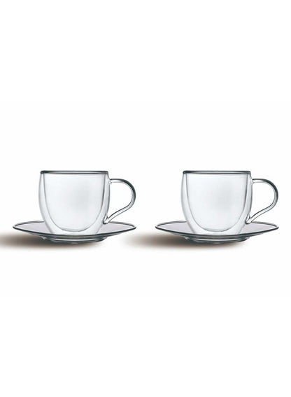 Cuisine Art Double Wall Glass Cups and Saucers