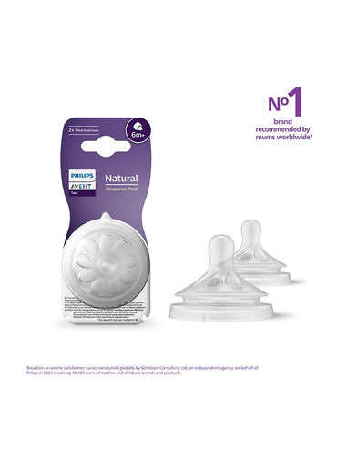 Philips Avent Baby Feeding Bottle Teat Natural Response SCY966/02 | 6M+ Age | Flow 6 | BPA Free, Thick Feed Nipple (Pack of 2