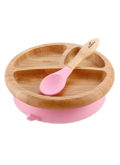 Avanchy Bamboo Suction Plate + Spoon Pink