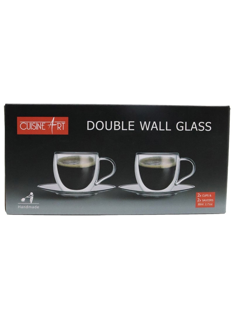 Cuisine Art Double Wall Glass Cups and Saucers