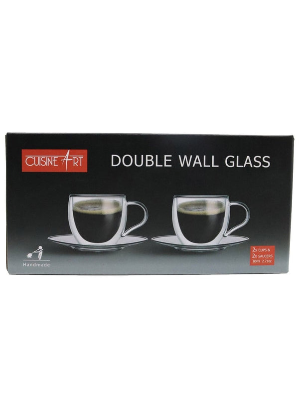 Cuisine Art Double Wall Glass Cups and Saucers