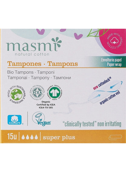 Masmi Organic Super Plus Non Applicator Cotton Tampons 15 Pcs
