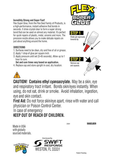 Flex Seal Super Glue Gel 20 Gram Bottle