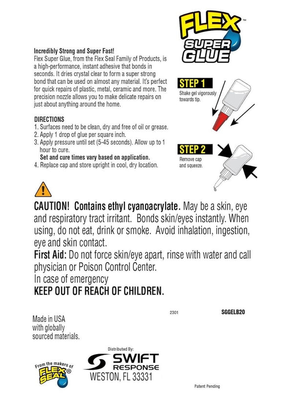 Flex Seal Super Glue Gel 20 Gram Bottle