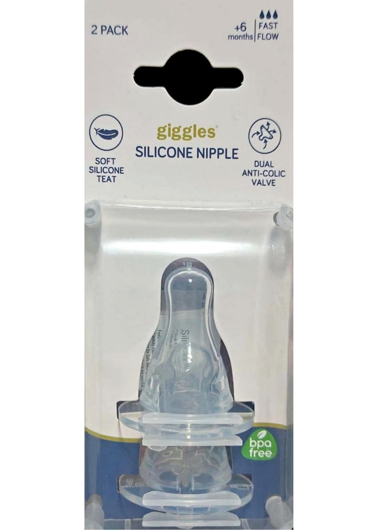 Giggles Fast Flow Nipple Set of 2 for 6M+