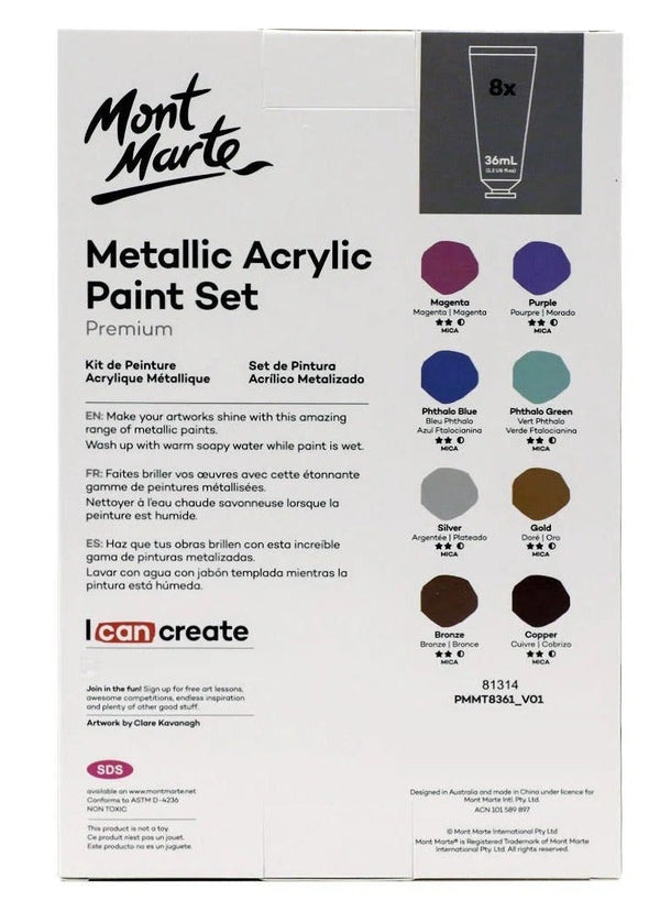 Mont Marte Metallic Acrylic Paint Set - 8 Piece