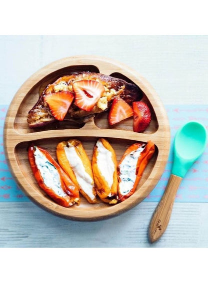 Avanchy Bamboo Suction Plate + Spoon Blue