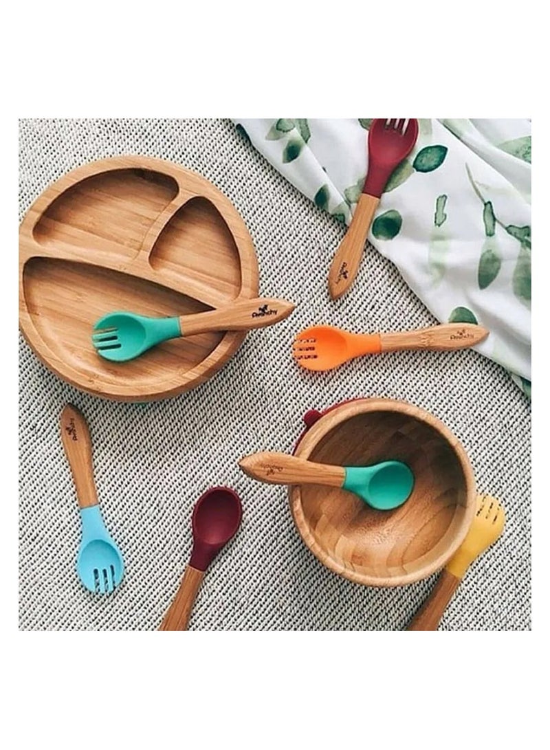 Avanchy Bamboo Suction Classic Plate + Spoon Green