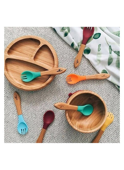 Avanchy Bamboo Suction Classic Plate + Spoon Green