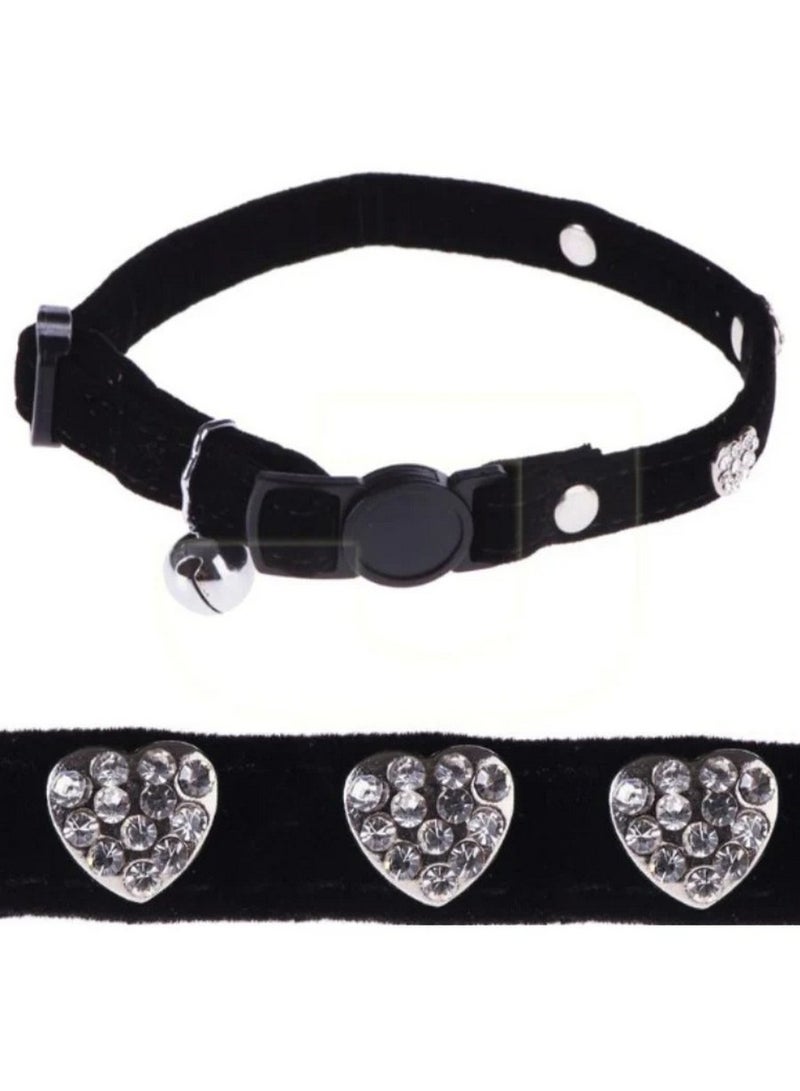 Pawise Cat Collar Diamond Heart Black Velvet