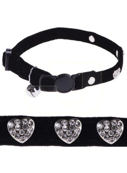 Pawise Cat Collar Diamond Heart Black Velvet