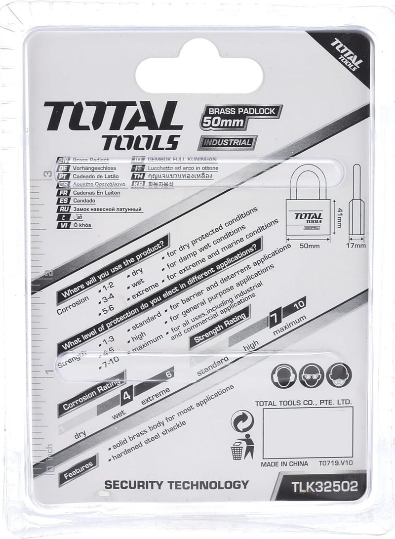 TOTAL Heavy Duty Brass Padlock 50 MM