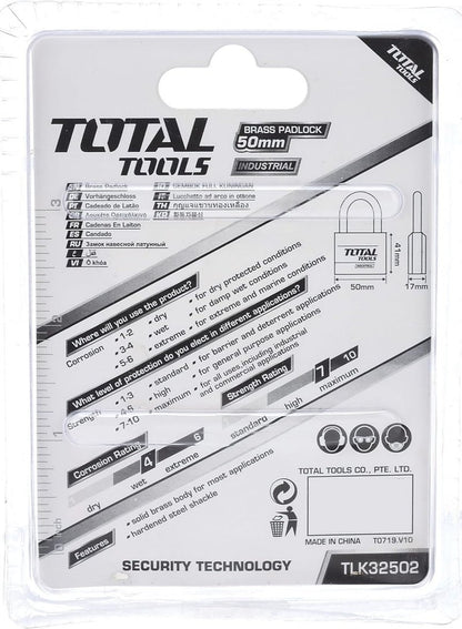 TOTAL Heavy Duty Brass Padlock 50 MM