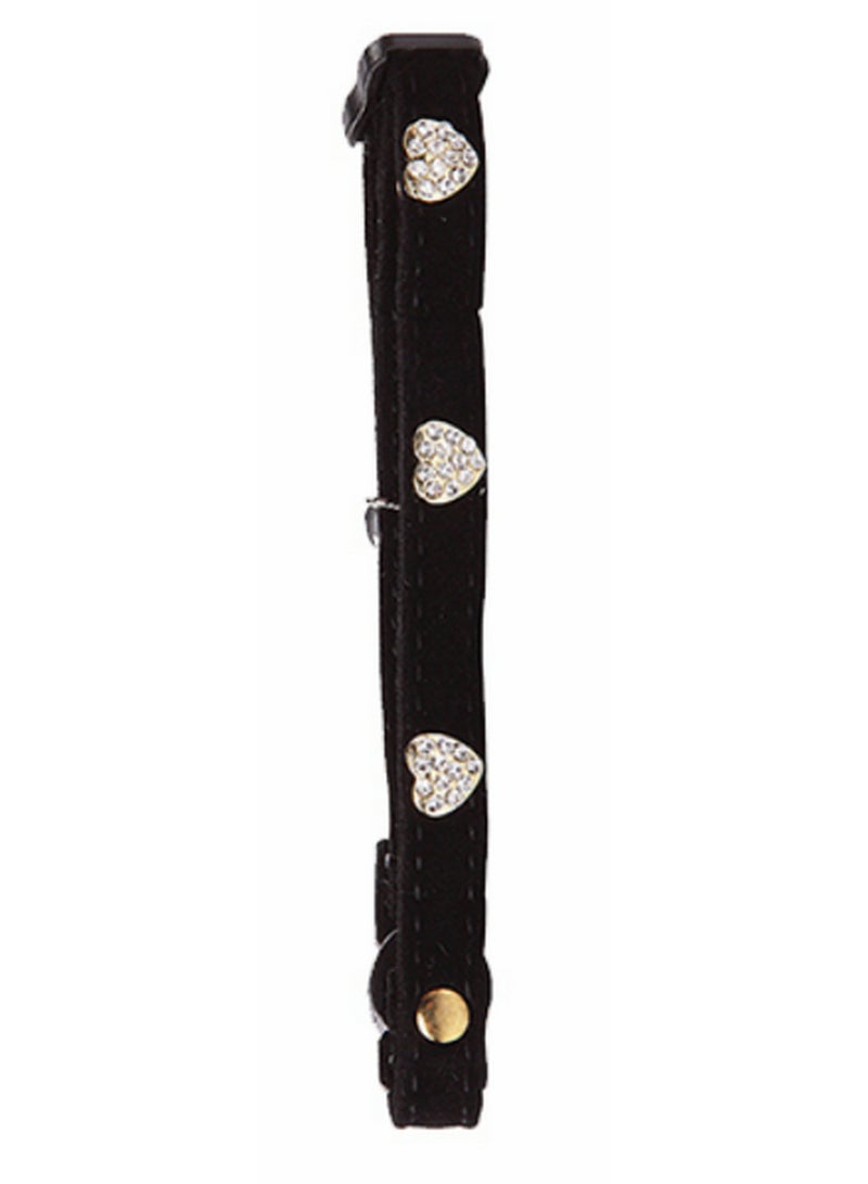 Pawise Cat Collar Diamond Heart Black Velvet
