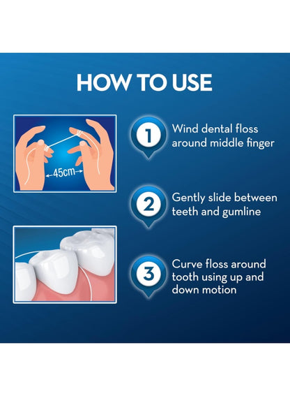 care soft, day key, dental floss, essential dental, essential dental floss, every day, floss 50m, gentle care, gum line, gums keep, oral care, oral-b, soft silky, unwaxed essential, unwaxed essential dental