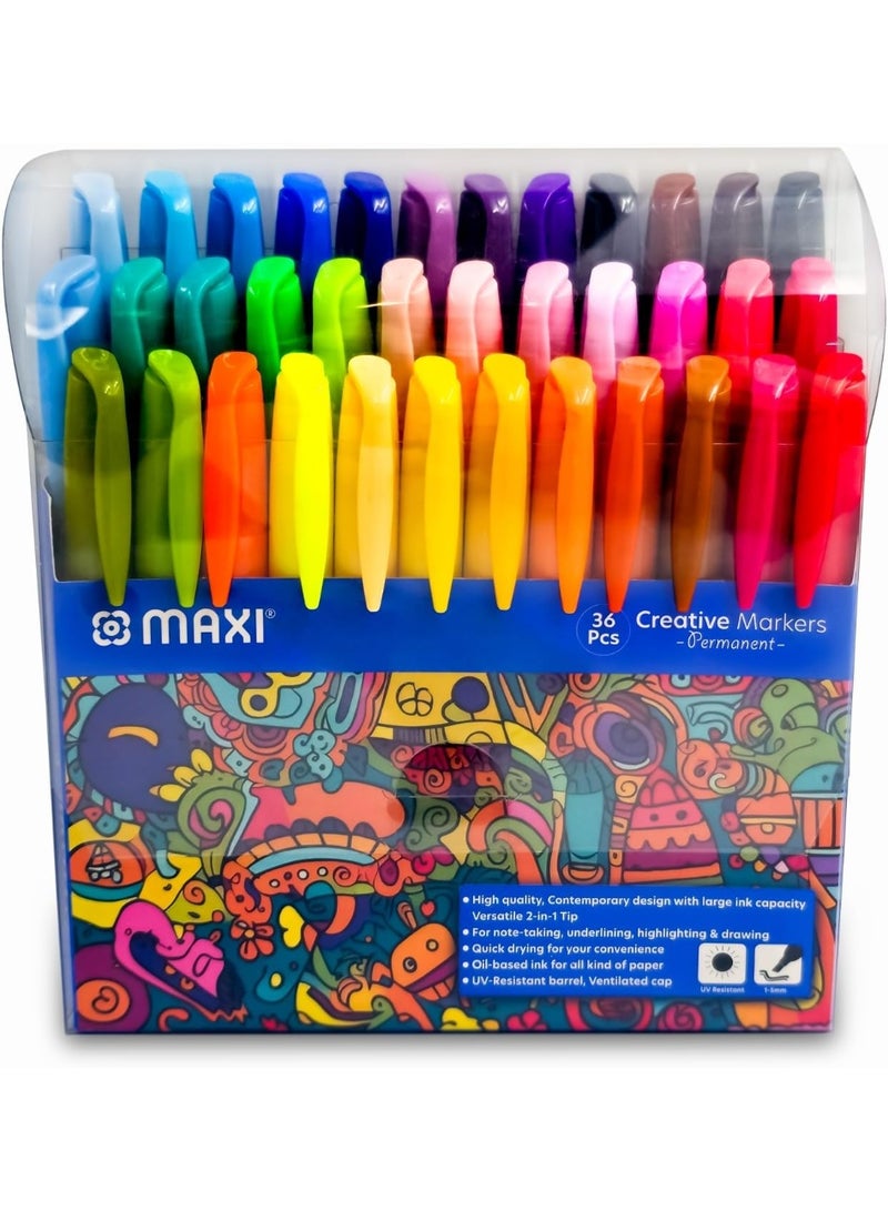 Maxi Creative Permanent Markers 36 Assorted Colours