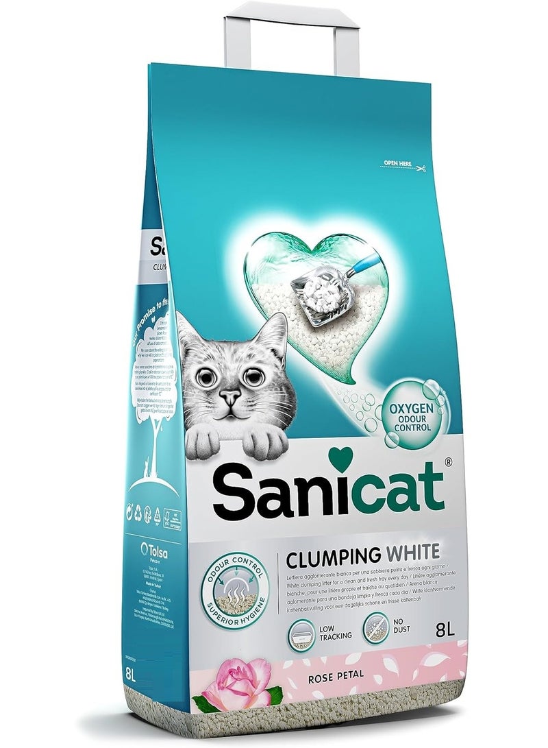 Sanicat White Clumping Cat Litter 8L Rose Petal Scent