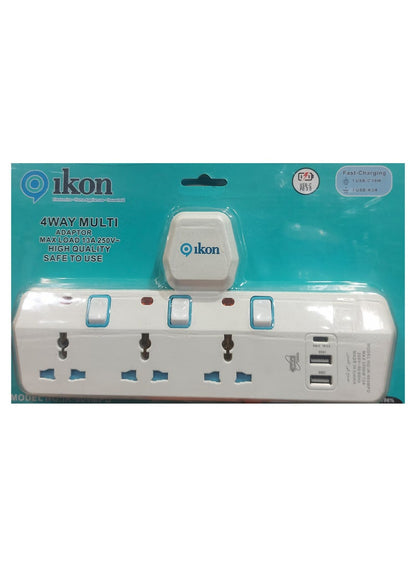 Ikon 4 Way T Socket Multi Adapter - Ikon
