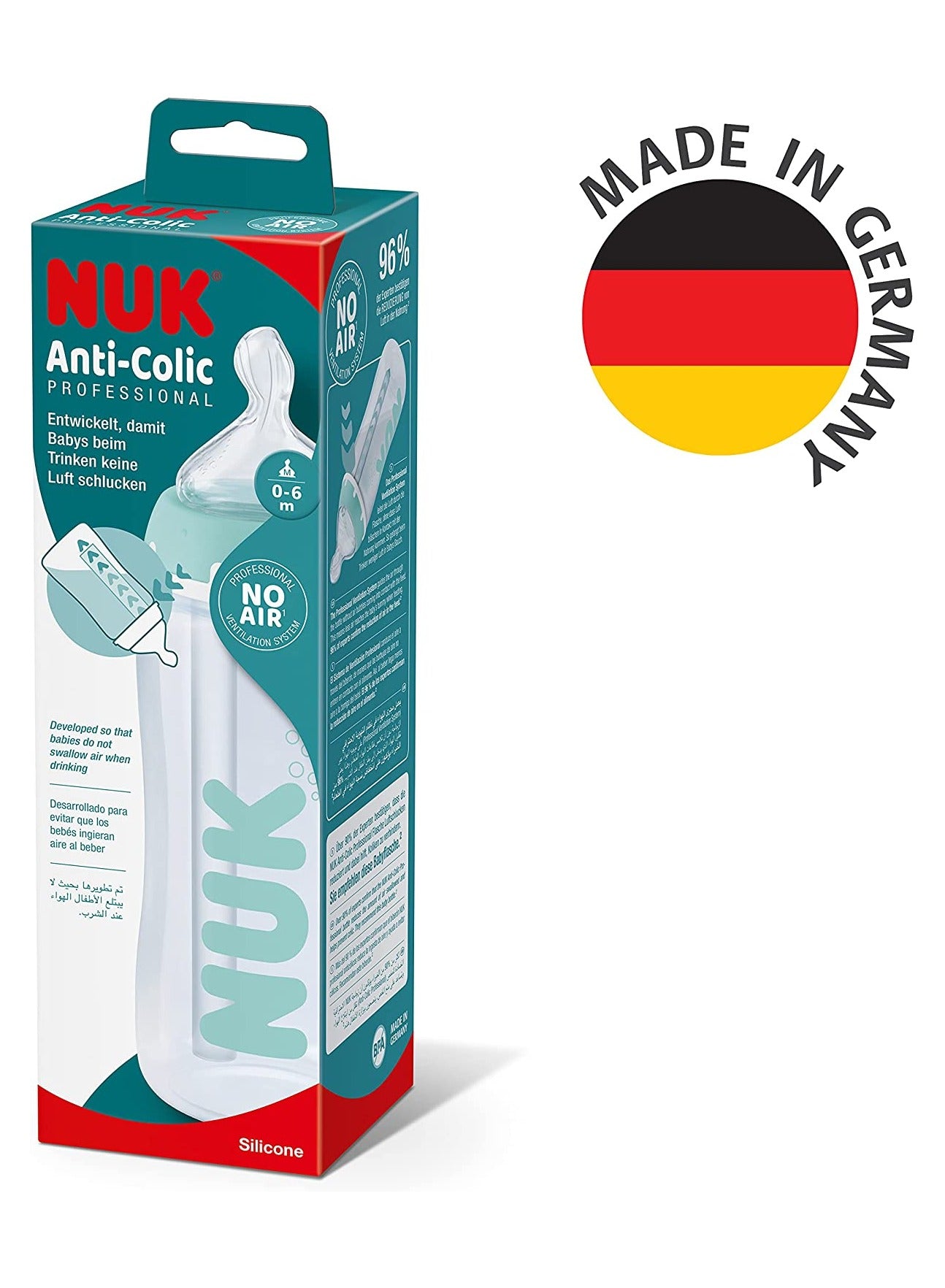 air gets, air valve, anti-colic professional, baby bottle, extra wide, hot wide, leak-proof, less air, means less, nuk, nuk first, nuk teat, soft zone, super soft, wide lip