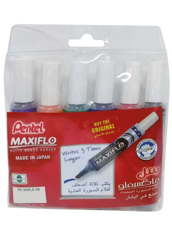 Pentel Maxiflo White Board Marker Set - 6 Colors