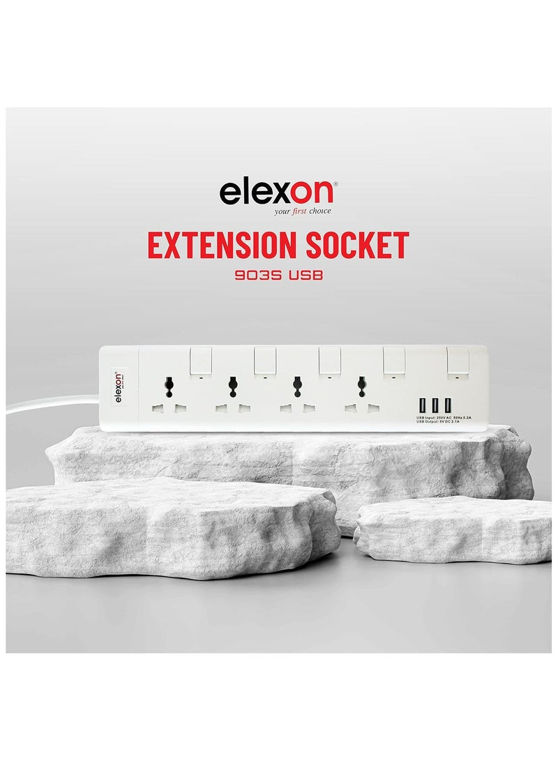 Elexon 4 Way Power Extension Socket with USB Port