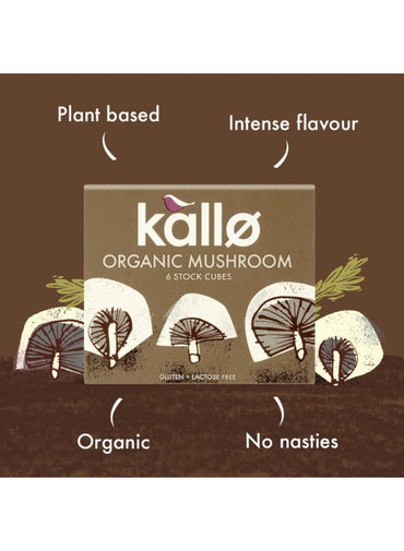 Kallo Organic Mushroom 6 Stock Cubes Gluten Free Vegan & Coeliac Friendly No Artificial Colours Flavours Or Preservatives Pre