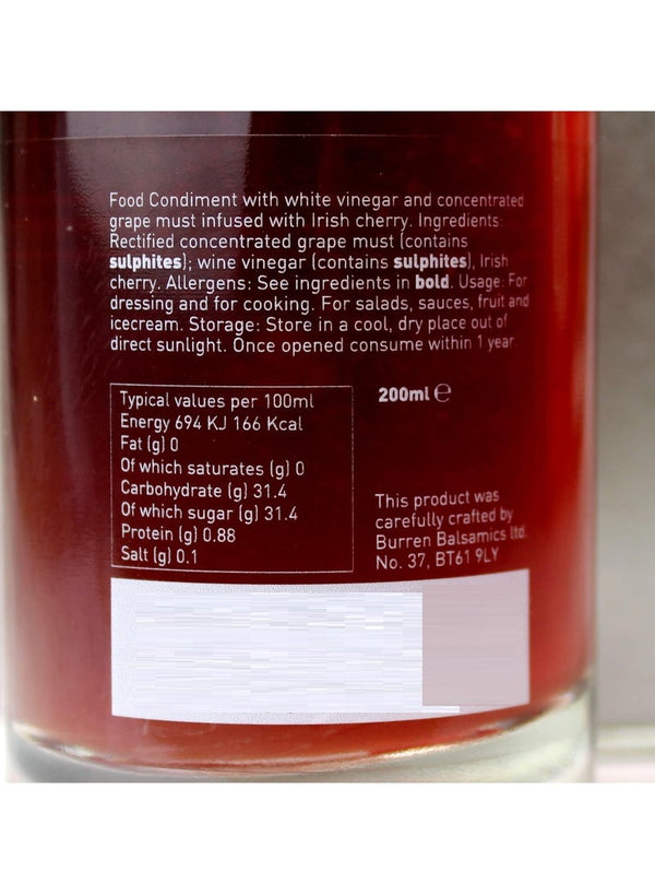 Irish Cherry White Balsamic Vinegar 200 ML - Burren Balsamic