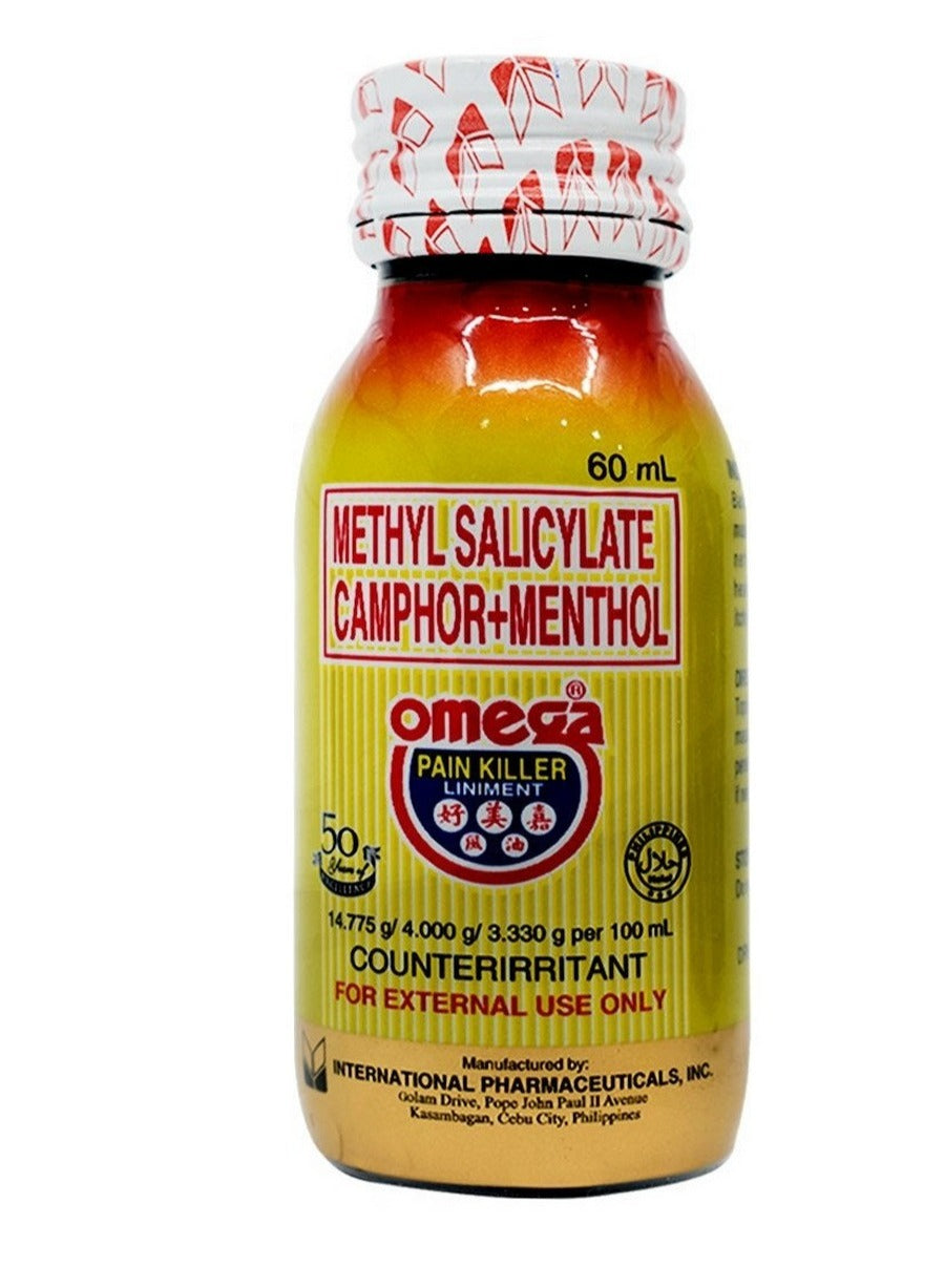 back pains, insect bites, joint pains, killer liniment, lumbago nerve, minor sprains, neck headache, nerve pain, omega, omega pain, pain killer, pain killer liniment, pains muscle, stiff neck, times methyl
