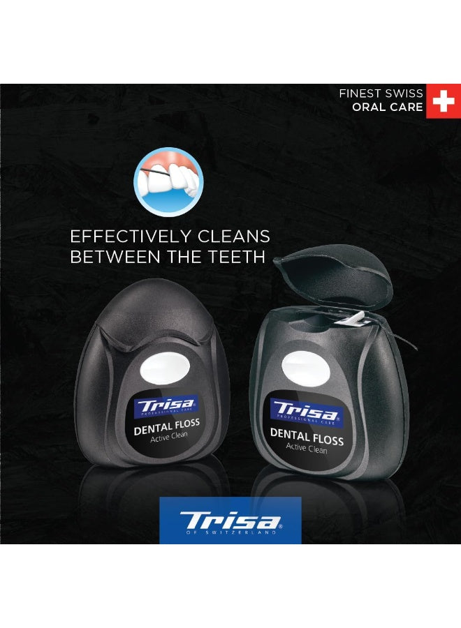 active clean, care 40m, charcoal dental, clean charcoal, dental floss, finest swiss, floss finest, mint active, mint active clean, oral care, oral care 40m, swiss oral, swiss oral care, trisa, xylitol mint