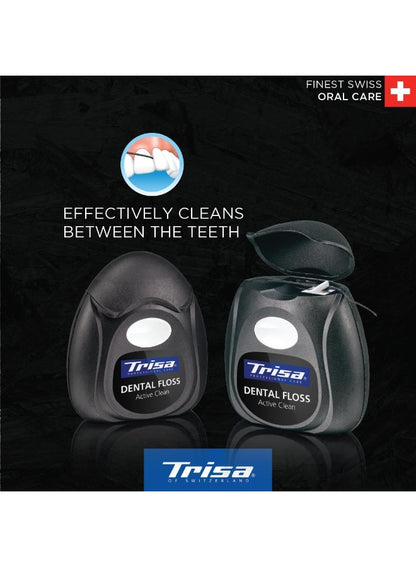 active clean, care 40m, charcoal dental, clean charcoal, dental floss, finest swiss, floss finest, mint active, mint active clean, oral care, oral care 40m, swiss oral, swiss oral care, trisa, xylitol mint