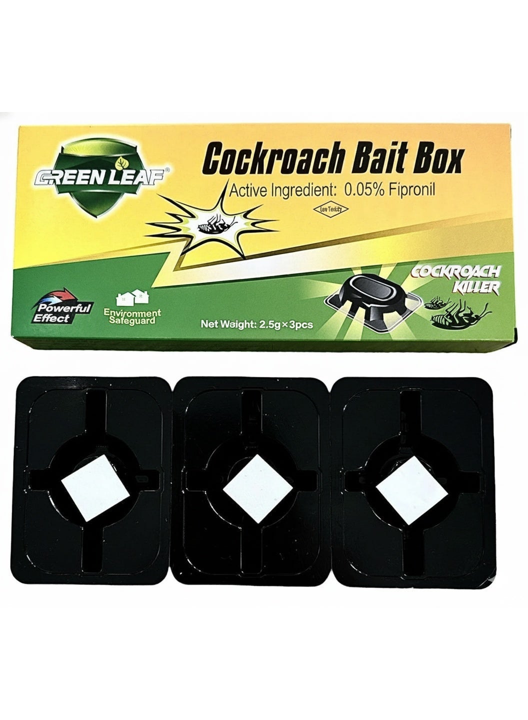 areas key, bait box, bait boxes, box trap, boxes net, cockroach bait, cockroach bait box, cool dry, dry place, fit easily, green leaf, note keep, per box, small bait, total net