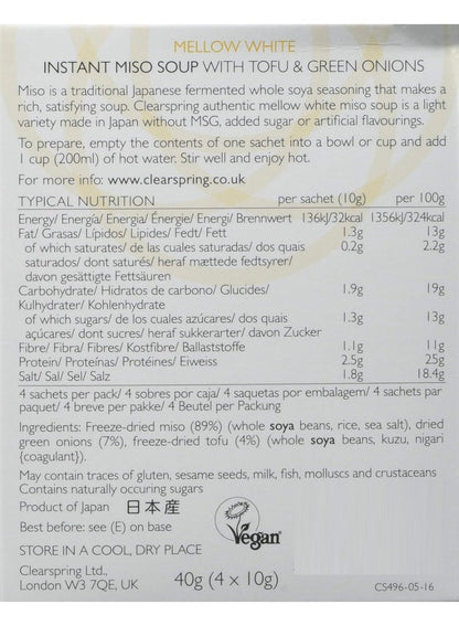 Clearspring Mellow White Miso Instant Soup with Tofu