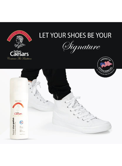 caesars liquid, caesars liquid white, cool dry, dutch & habro, gloss water, gloss water resistant, liquid white, liquid white shoe, safe safe, shoe polish, water resistant, wear dirt, white shoe, white shoe polish