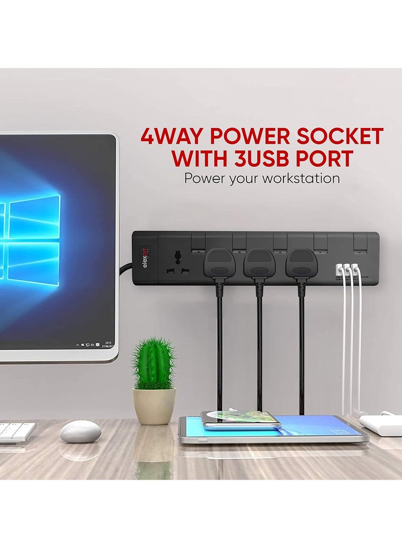 Elexon 4 Way Power Extension with USB Ports