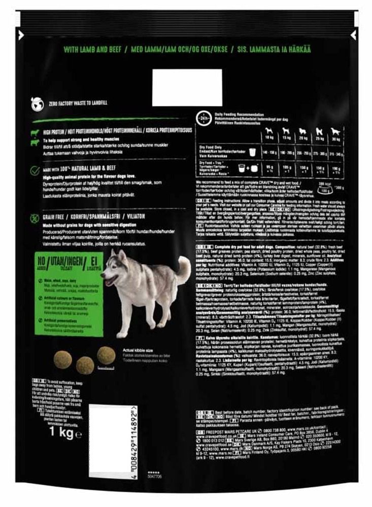 CRAVE Natural Dry Dog Food Lamb And Beef 1Kg
