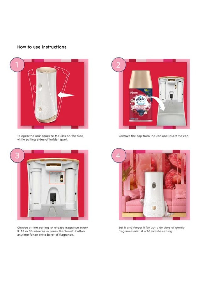 air freshener, air freshener spray, automatic air, blooming peony, blooming peony cherry, cherry refill, freshener spray, glade, peony cherry, peony cherry refill, refill starter, refill starter kit, scented blooming, spray holder, starter kit