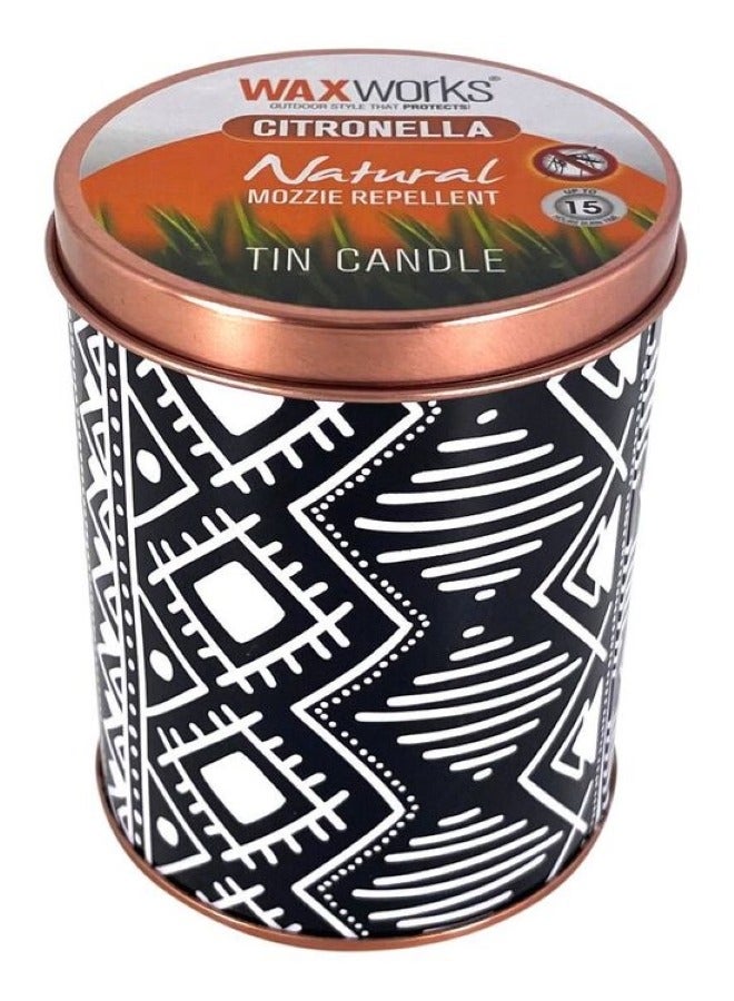 Tribal Tin Citronella Candle - Black & White 10cm
