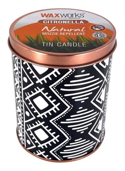 Tribal Tin Citronella Candle - Black & White 10cm