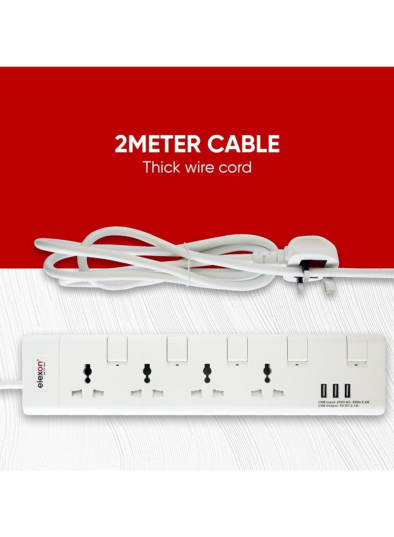 Elexon 4 Way Power Extension Socket with USB Port