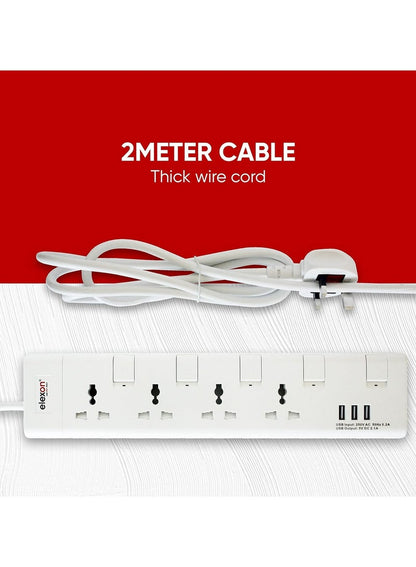 Elexon 4 Way Power Extension Socket with USB Port